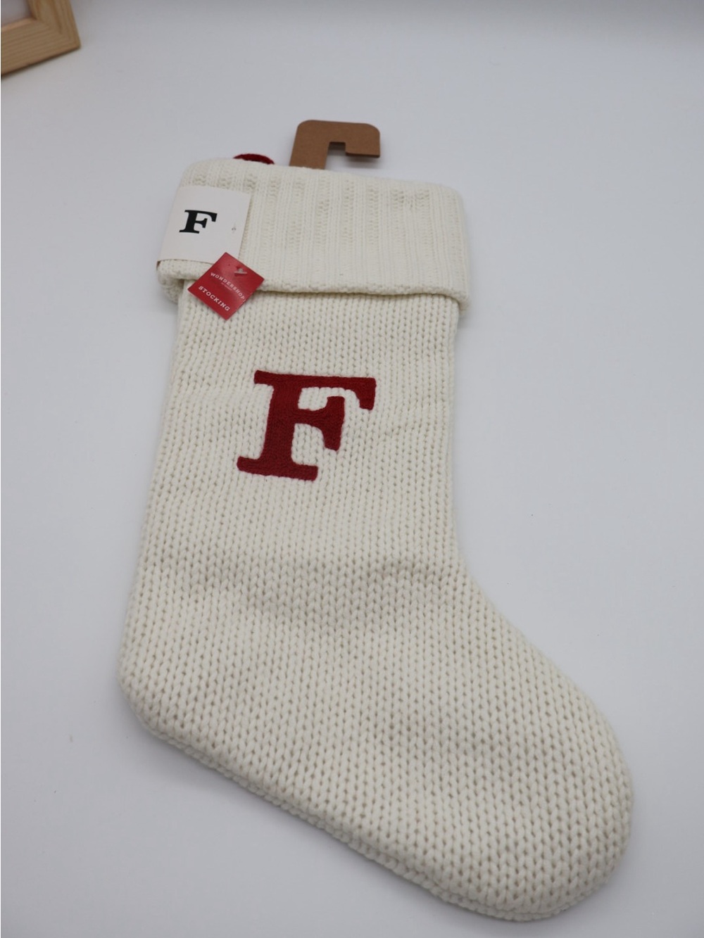 Wondershop Cream Knit Stocking with Red 'F' Monogram